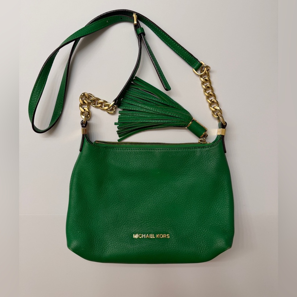 Michael Kors Vibrant  Green Crossbody Bag with Gold Chain and tassel accent